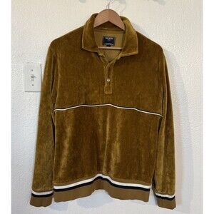 NWOT Todd Snyder Retro Velour Polo Size L Pullover Shirt  Piping Mustard Brown
